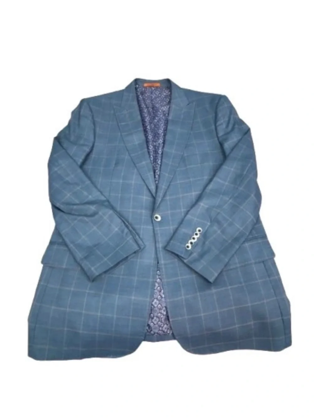 STATEMENT Blue Windowpane Suit with Olive Vest and Matching Trousers